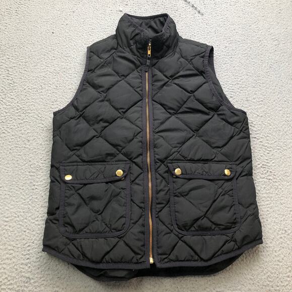 J Crew Quilted Vest Jacket Womens Small Full Zip Snap Pockets Sleeveless Black - Picture 1 of 6